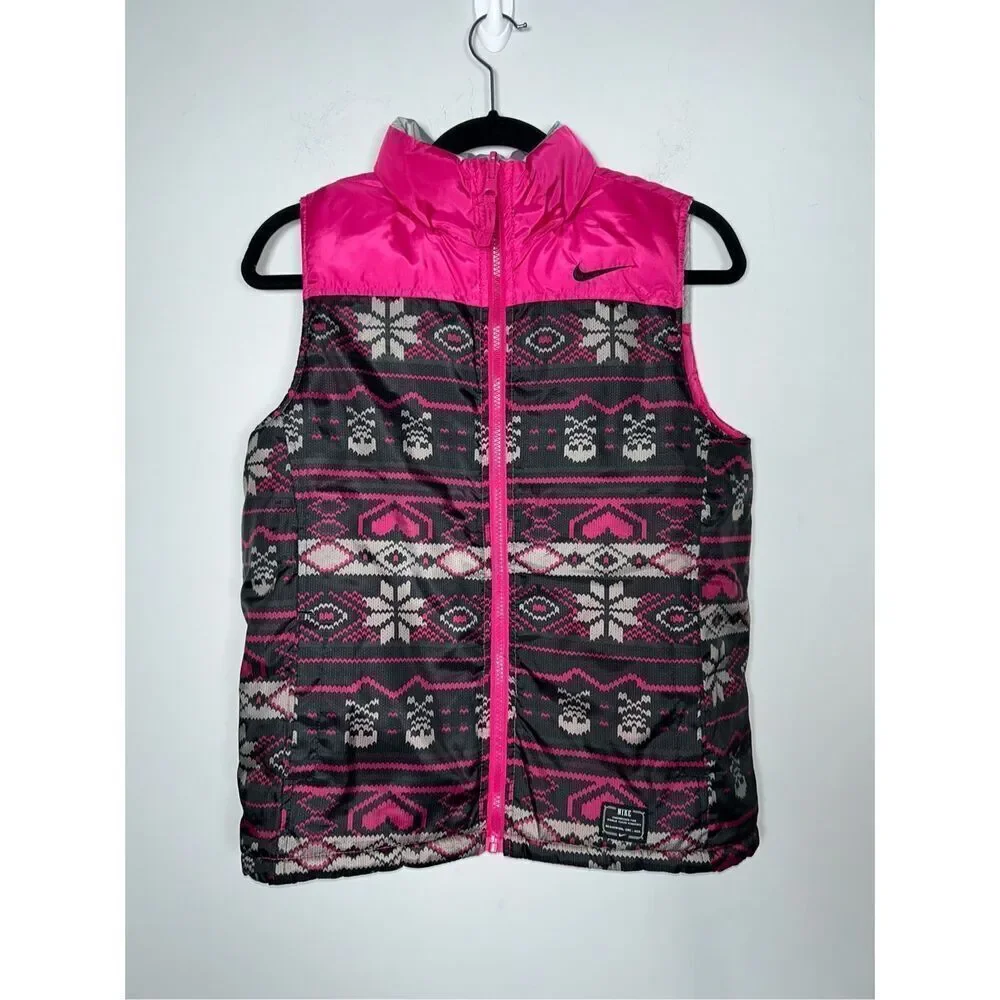 Nike girls reversible pink puffer vest size Large 12-13 years C23-1